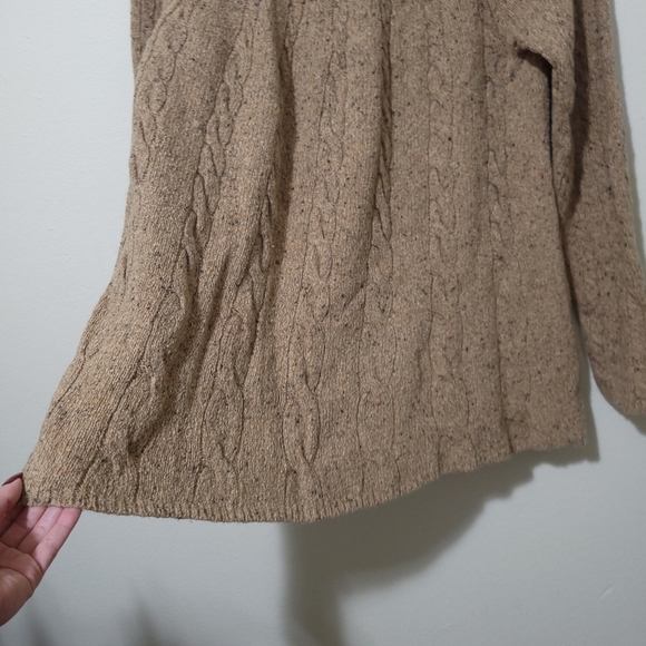 J.Jill Cable Knit Sweater Long Slouchy Wool Blend Brown Oatmeal Color Sz Medium - Picture 4 of 13